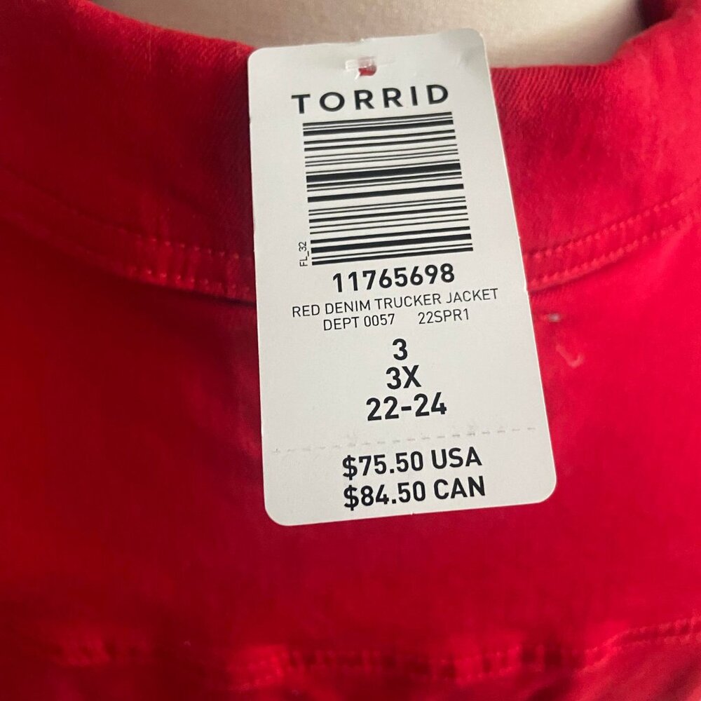 Torrid NWT Ruby Red Denim Trucker Jacket Size 3 - Picture 9 of 10